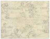 Chic Young Hand-Drawn ''Blondie'' Sunday Comic Strip From 1969 -- With Young's Original Draft Artwork & Description of the Action in Each Panel